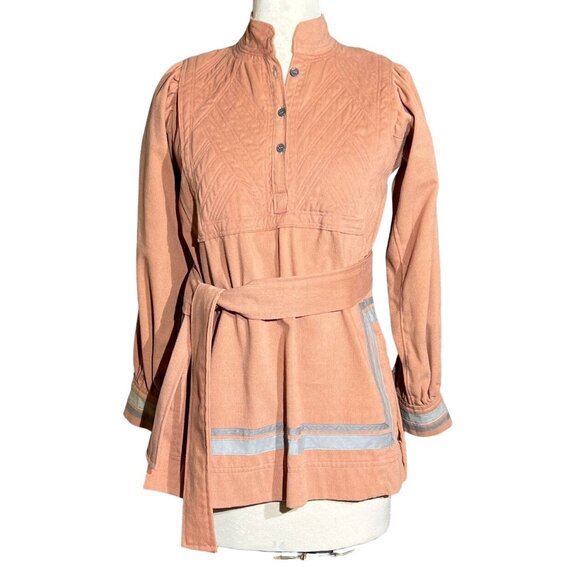 Vintage Unique Rose Corduroy Tunic With Nehru Collar & Quilted Bodice - Picture 16 of 16